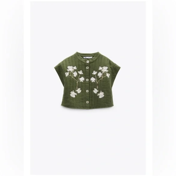 Zara Green Embroidered Quilted Vest - Picture 2 of 3